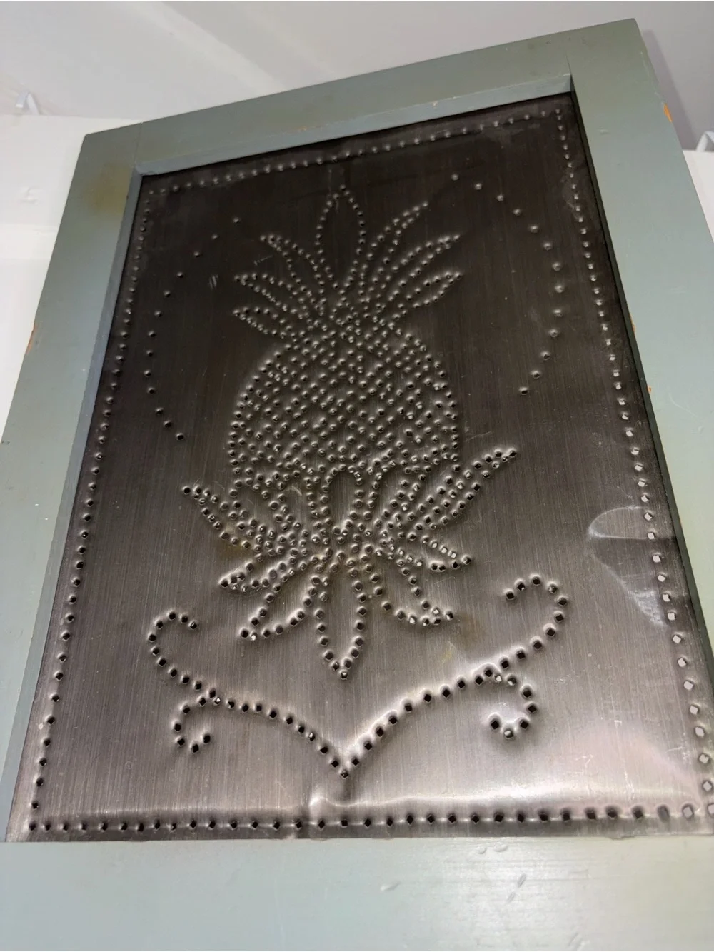 Punched Tin Pineapple Wall Art in Sage Green Frame